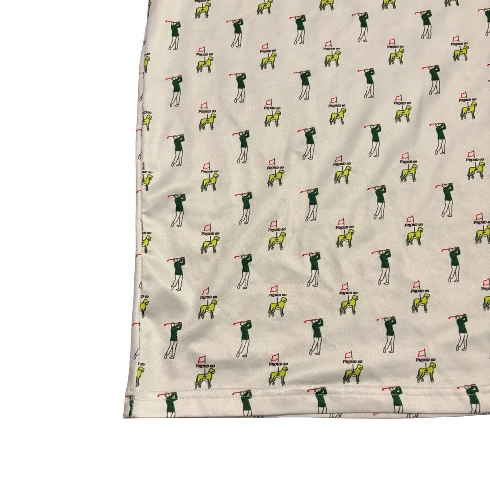 Proud 90 Mens XL Golf‎ Is Fun Performance Polo Shirt White Golfer Dog Print